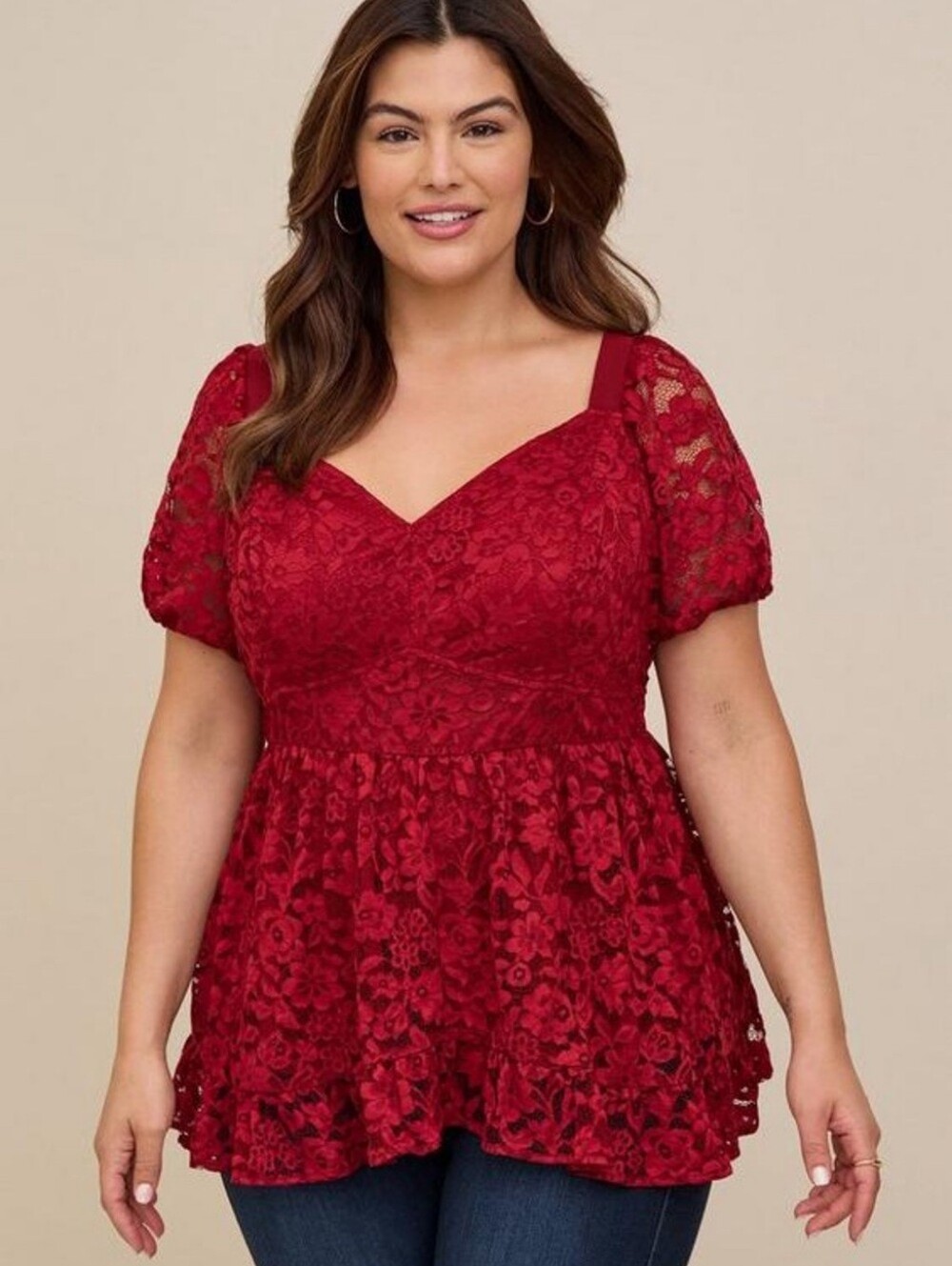 Torrid Red Lace Baby Doll Top - Size 2